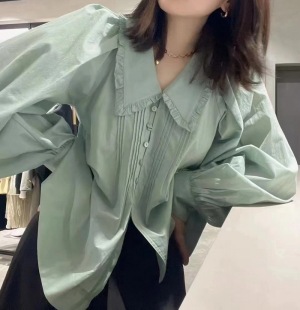M家 纯棉衬衫 浪漫法式 娃娃领塔克褶泡泡袖 复古宫廷风 追单6次