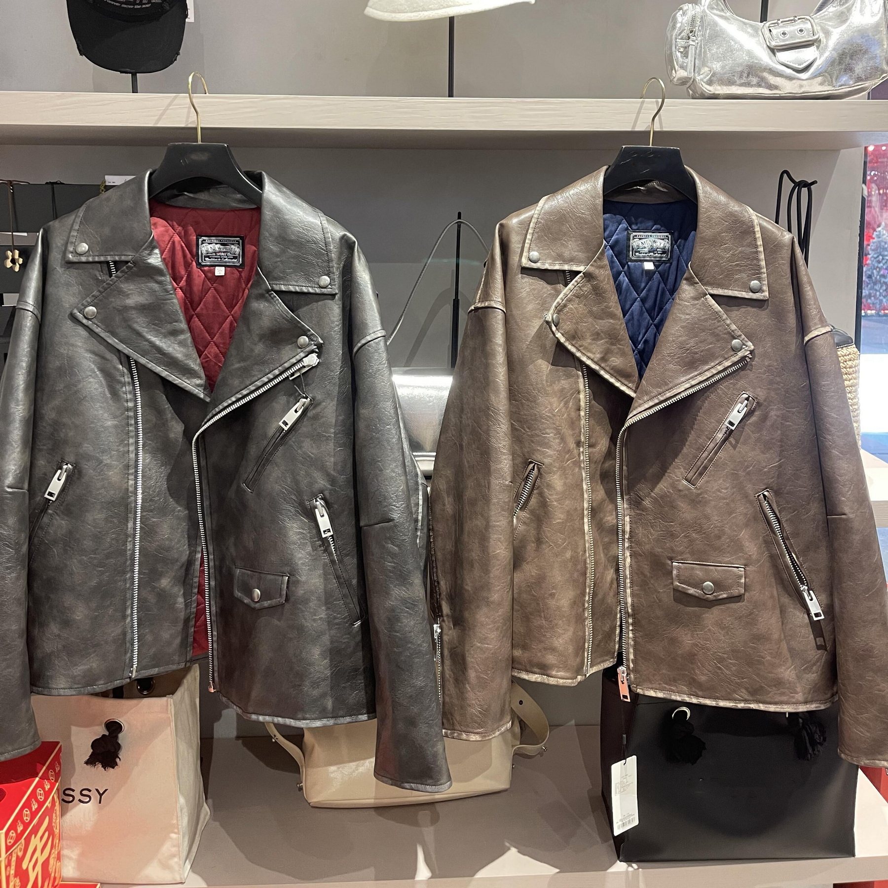 少量检品返回~M家超人气 机车风宽松廓形皮衣夹棉夹克棉衣外套