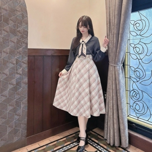 贵族学院风 超人气 硬币链条设计彩色格纹喇叭半身裙 F家 追单王