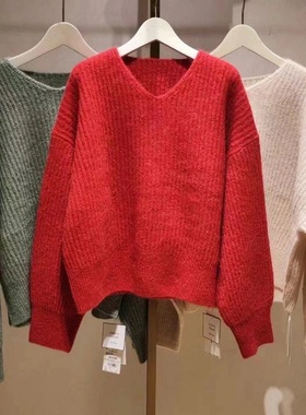 ZG1200~MO家人气款 慵懒范！暖意羊驼毛/绵羊毛V领针织套头衫毛衣