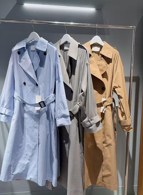 g1240~MO家超人气 法式高智气场 客供防水翻领腰带双排扣长款风衣