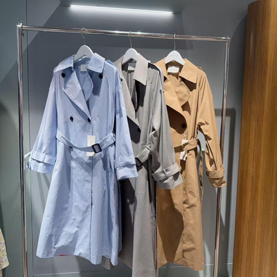 g1240~MO家超人气 法式高智气场 客供防水翻领腰带双排扣长款风衣