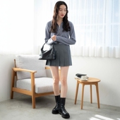 少量 学院miu系风 定位压褶显瘦松紧高腰百褶短裙