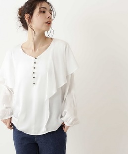 优雅百搭浪漫荷叶边半开襟排扣衬衫 通勤新时髦 21ss 千金系N
