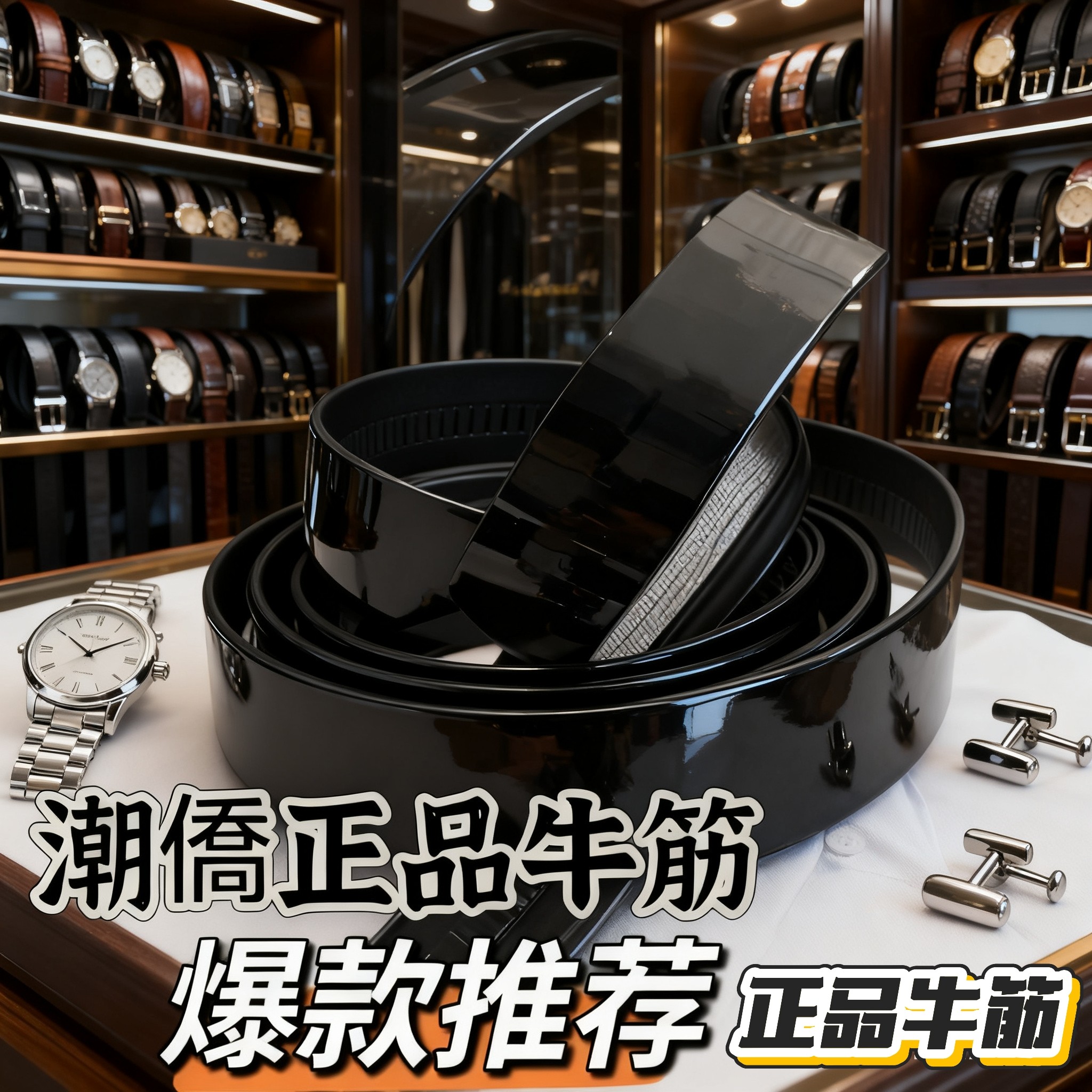 2025新款卡扣全卡槽轨道腰带不带头自动扣裤带无孔免打孔皮带耐用