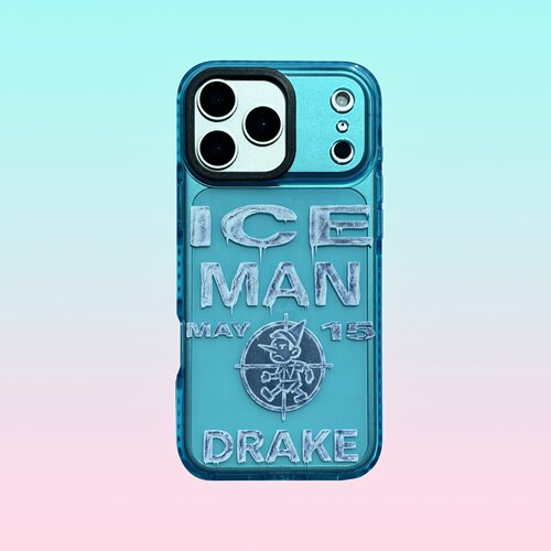 sideline原创DRAKE ICE MAN专辑手机壳iPhone17promax透明湖蓝色硅胶软壳16pro情侣嘻哈保护壳16plus