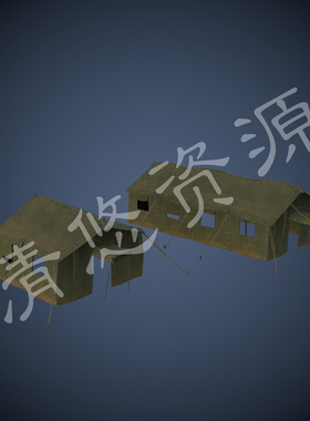 现代户外军绿色棚屋3dmax c4d fbx obj帐篷模型 830