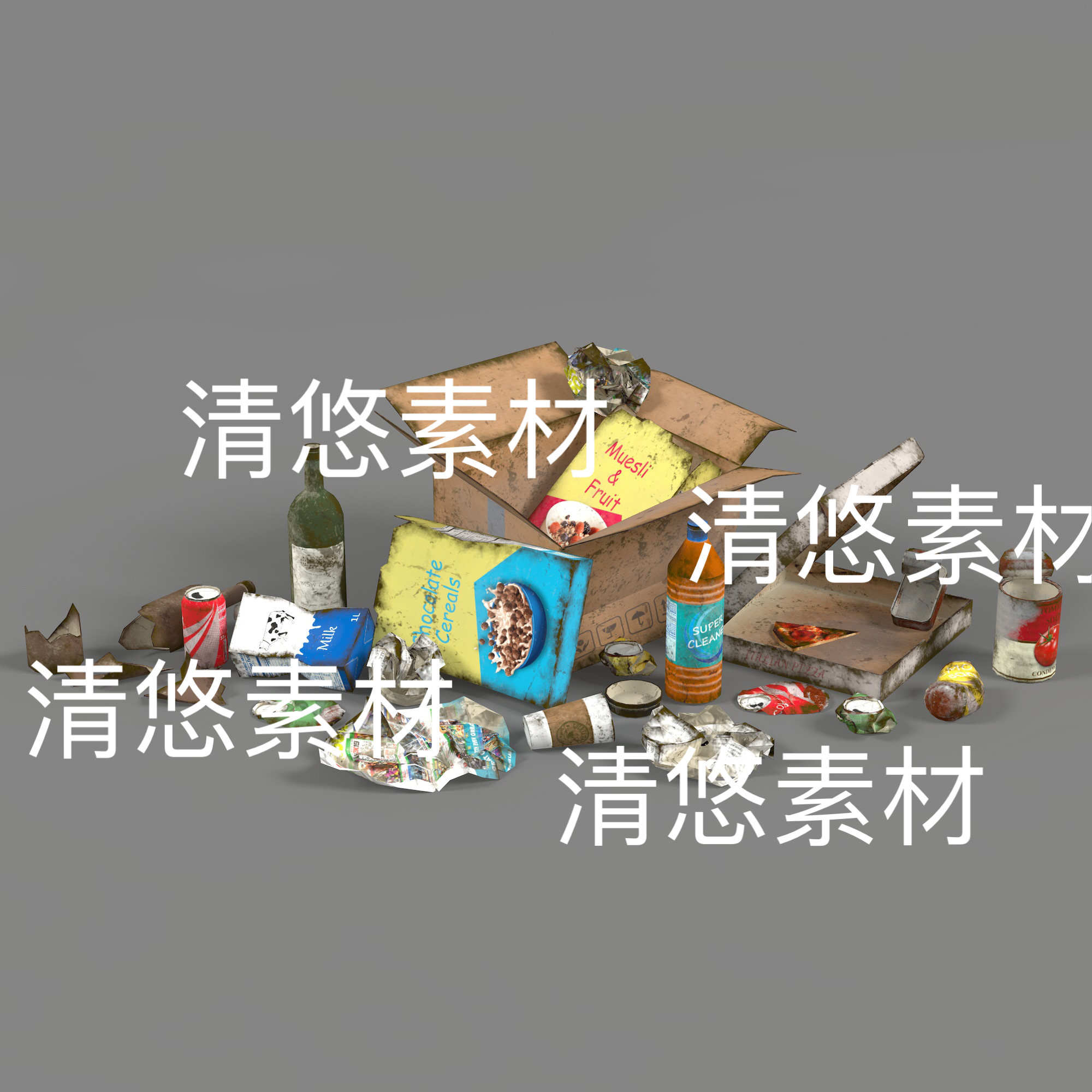 c4d fbx obj格式生活城市垃圾废品模型文件 非实物E166