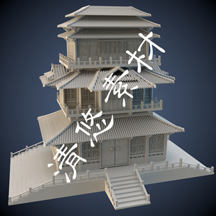 中国古建筑塔楼阁楼maya c4d fbx obj古代建筑模型设计参考 A113