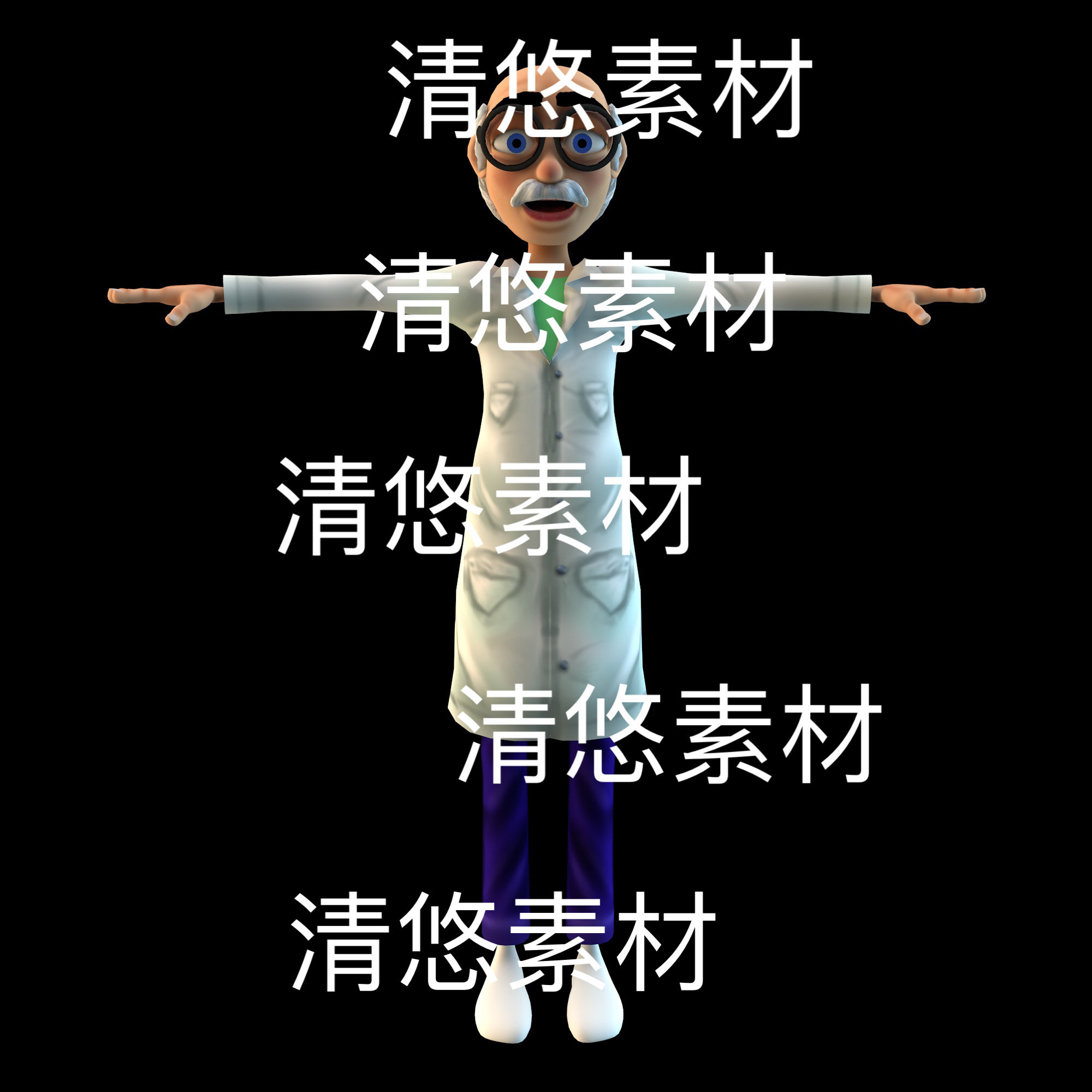 c4d fbx obj格式卡通形象老头科学家教授人物3D文件 非实物E183