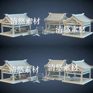 obj格式 古代弩坊署古建筑房子大炮3dmax c4d fbx 非实物A421 模型