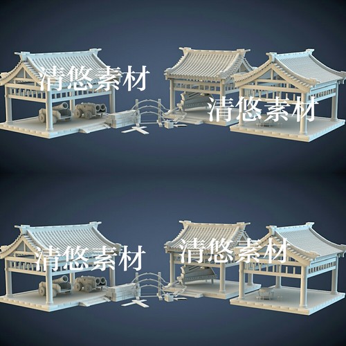 古代弩坊署古建筑房子大炮3dmax c4d fbx obj格式模型 非实物A421