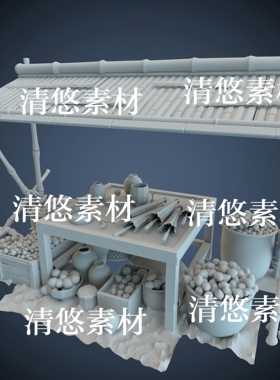 古代杂货水果铺摊位3dmax c4d fbx obj模型文件 非实物A669