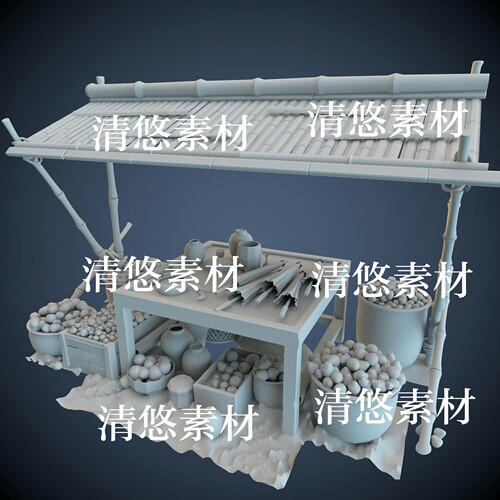 古代杂货水果铺摊位3dmax c4d fbx obj模型文件 非实物A669