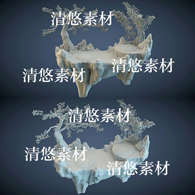 3dmax c4d fbx obj格式仙幻古风石台小岛古树模型文件 非实物A852