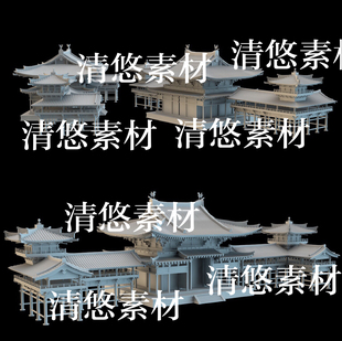 建筑大门亭台文件 非实物B285 古风古代中式 obj格式 c4d fbx