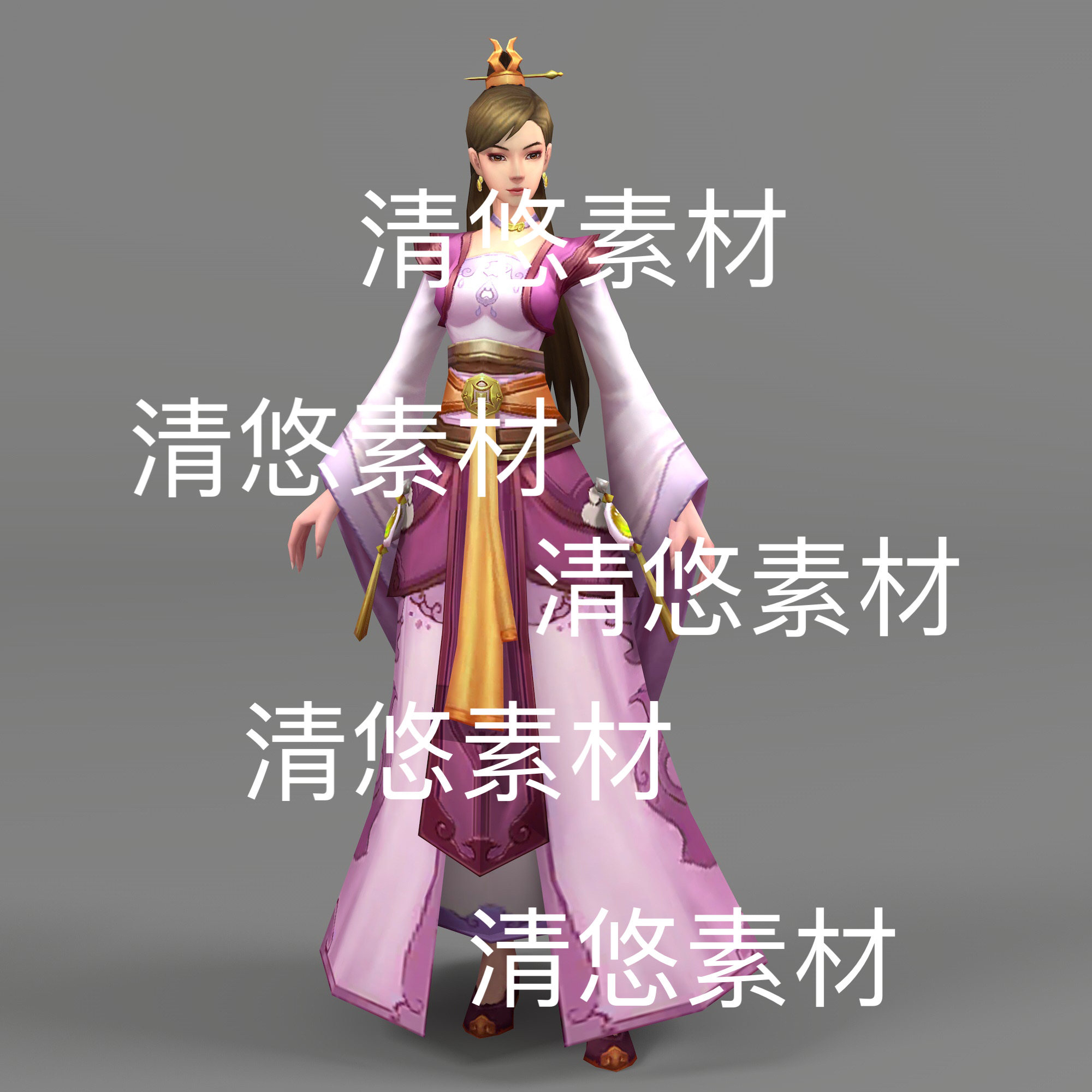 c4d fbx格式古代人物女少妇npc骨骼绑定简模文件 非实物D577