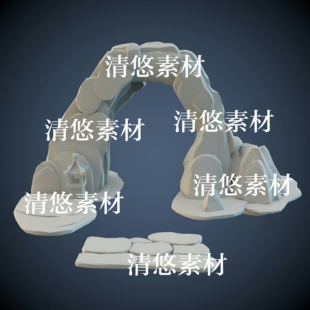obj格式 3dmax c4d fbx 非实物A722 古代石头拱门大门进口石灯文件