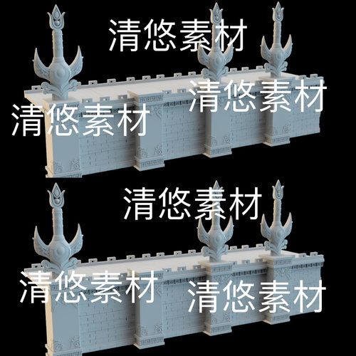 3dmax c4d fbx obj格式古建围墙城墙石块花纹文件 非实物B871