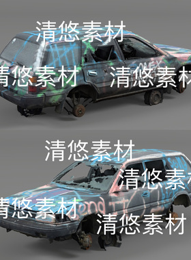 高模c4d fbx obj 3ds格式涂鸦废旧报废战损小车文件 非实物B952