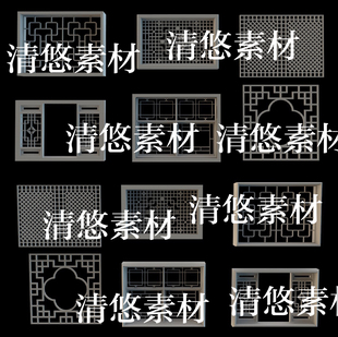 fbx c4d 非实物B281 古风中式 窗户花格文件 obj格式 6个