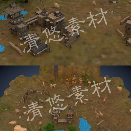 3dmax c4d fbx格式模型古建筑游戏场景废墟沙漠客栈 低模889