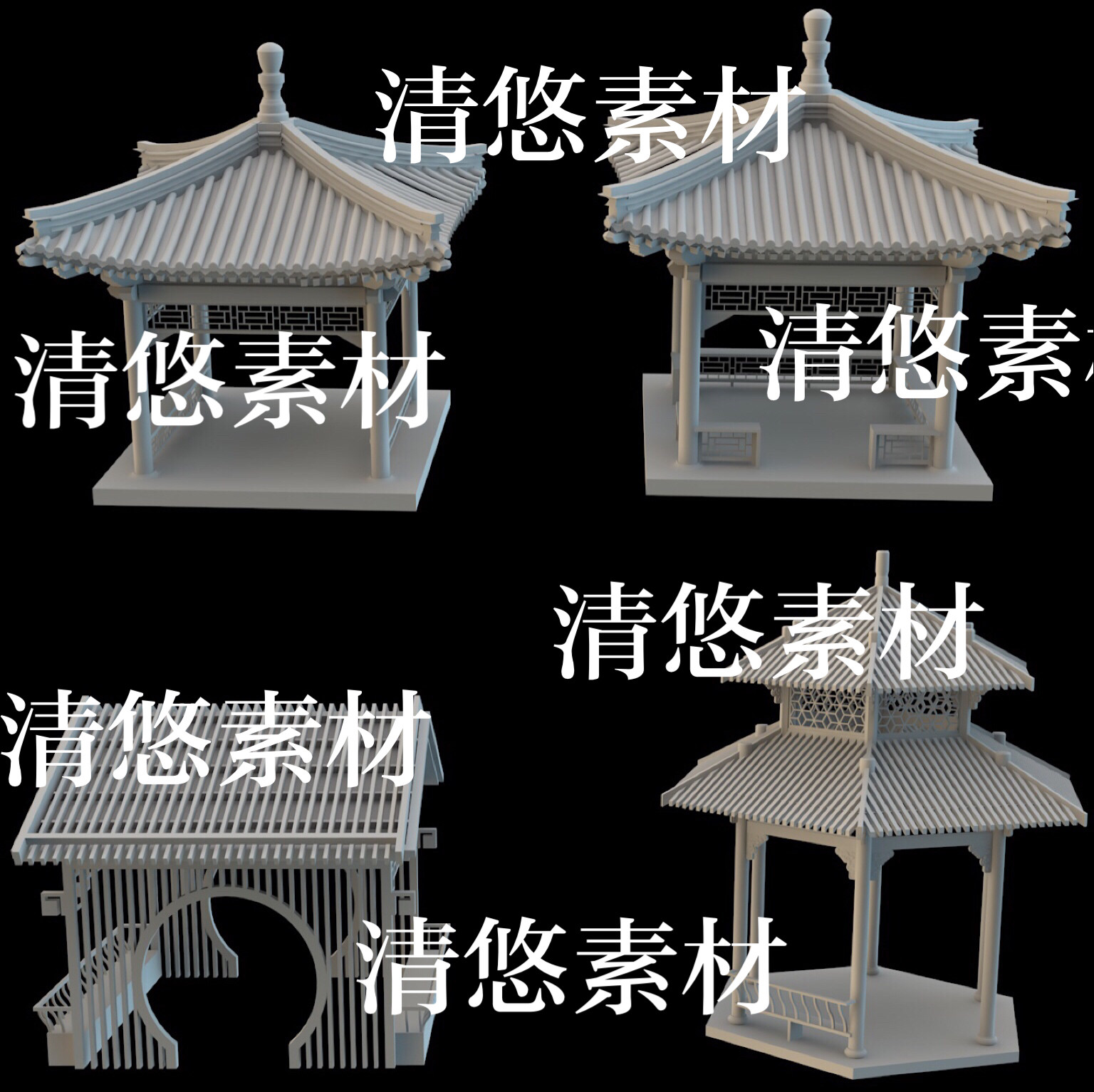 三角面3dmax c4d fbx obj格式中式古风建筑亭子文件 非实物b195