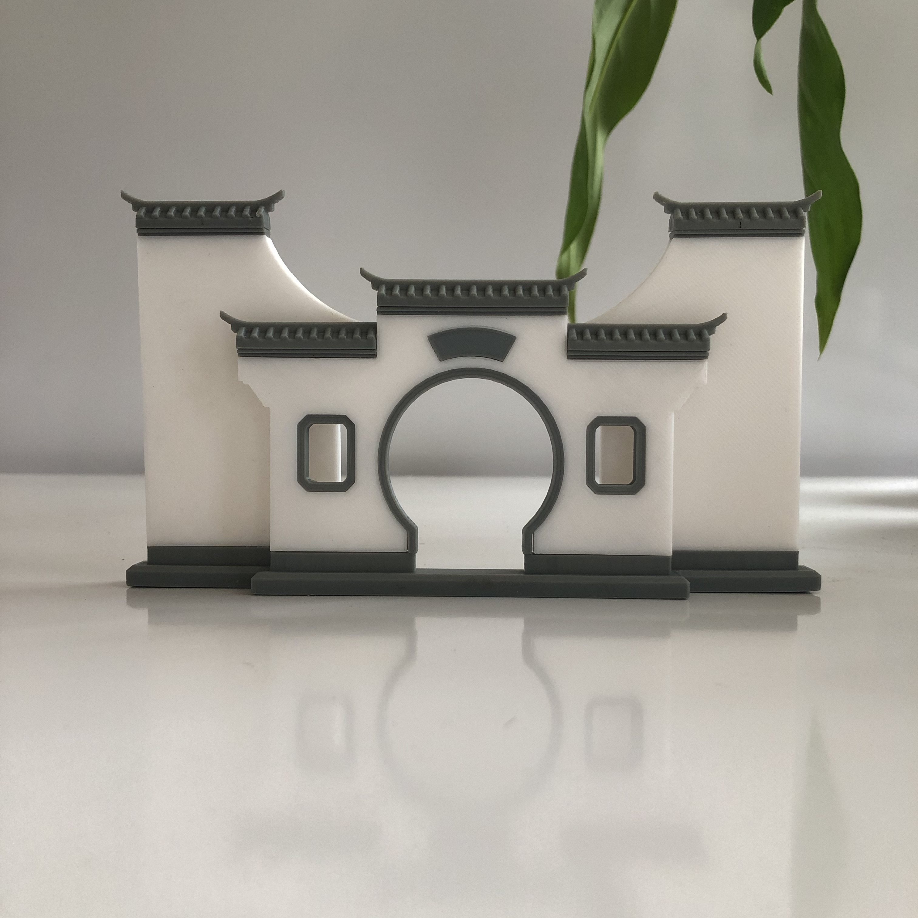 微景观微派半月墙古建筑微缩景观月洞门创意国风造景桌面树脂模型