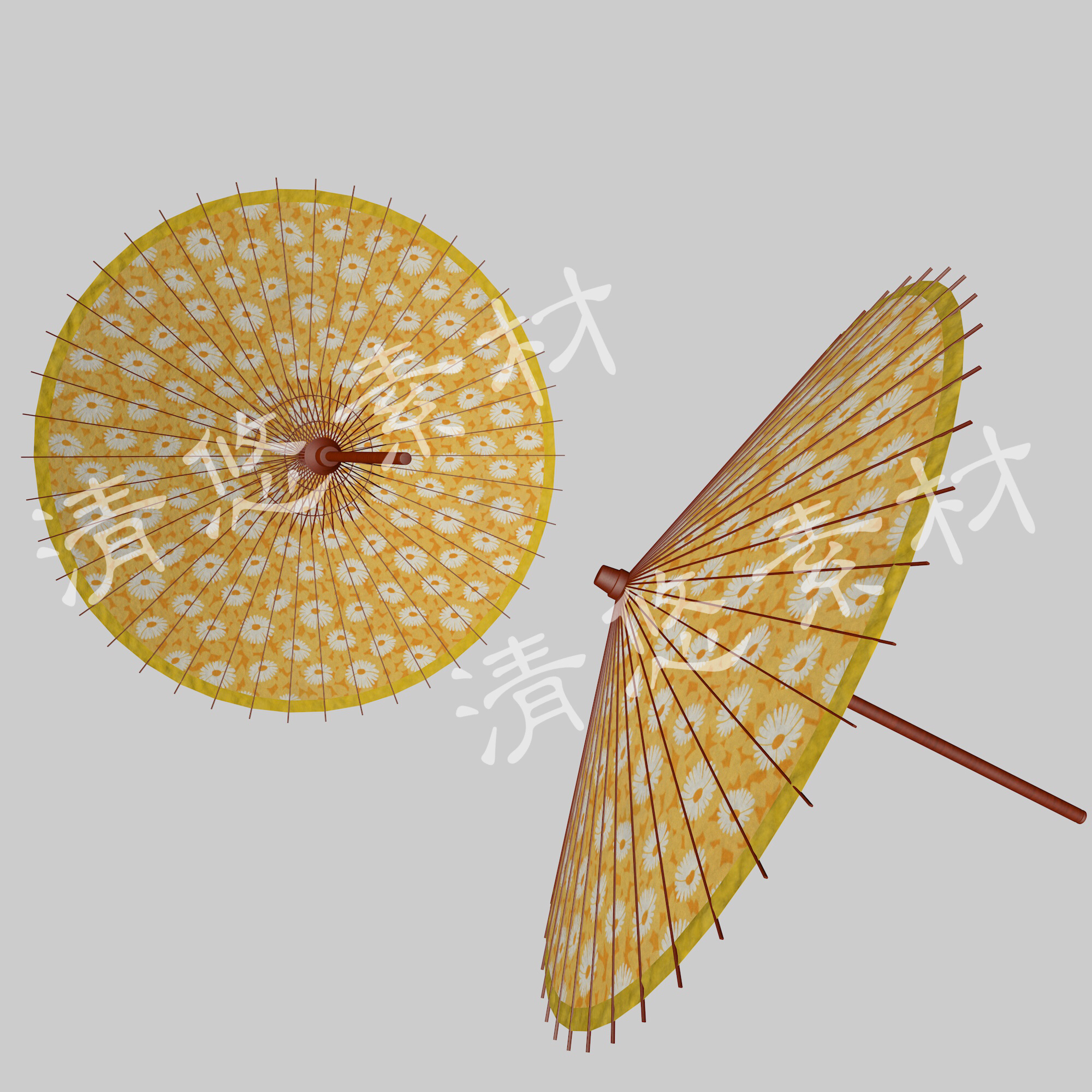 中国风古代油纸伞c4d fbx obj格式雨伞模型设计建模参考 A81
