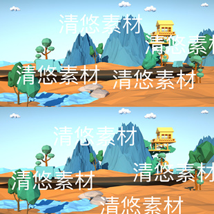 非实物D258 c4d卡通多边形卡通树木山体地形oc渲染环境场景文件