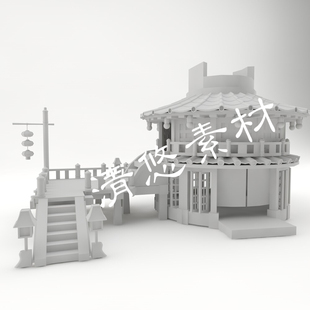 中国风古代卡通古建筑maya fbx obj小房子模型文件白模 A50 c4d