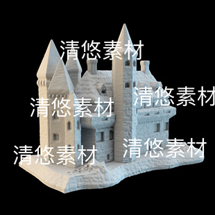 欧式 c4d fbx obj格式 非实物E72 建筑魔法师巫师城堡房子模型文件