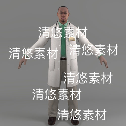 角色人物黑人医生c4d fbx obj格式白大褂医师3D文件 非实物E369