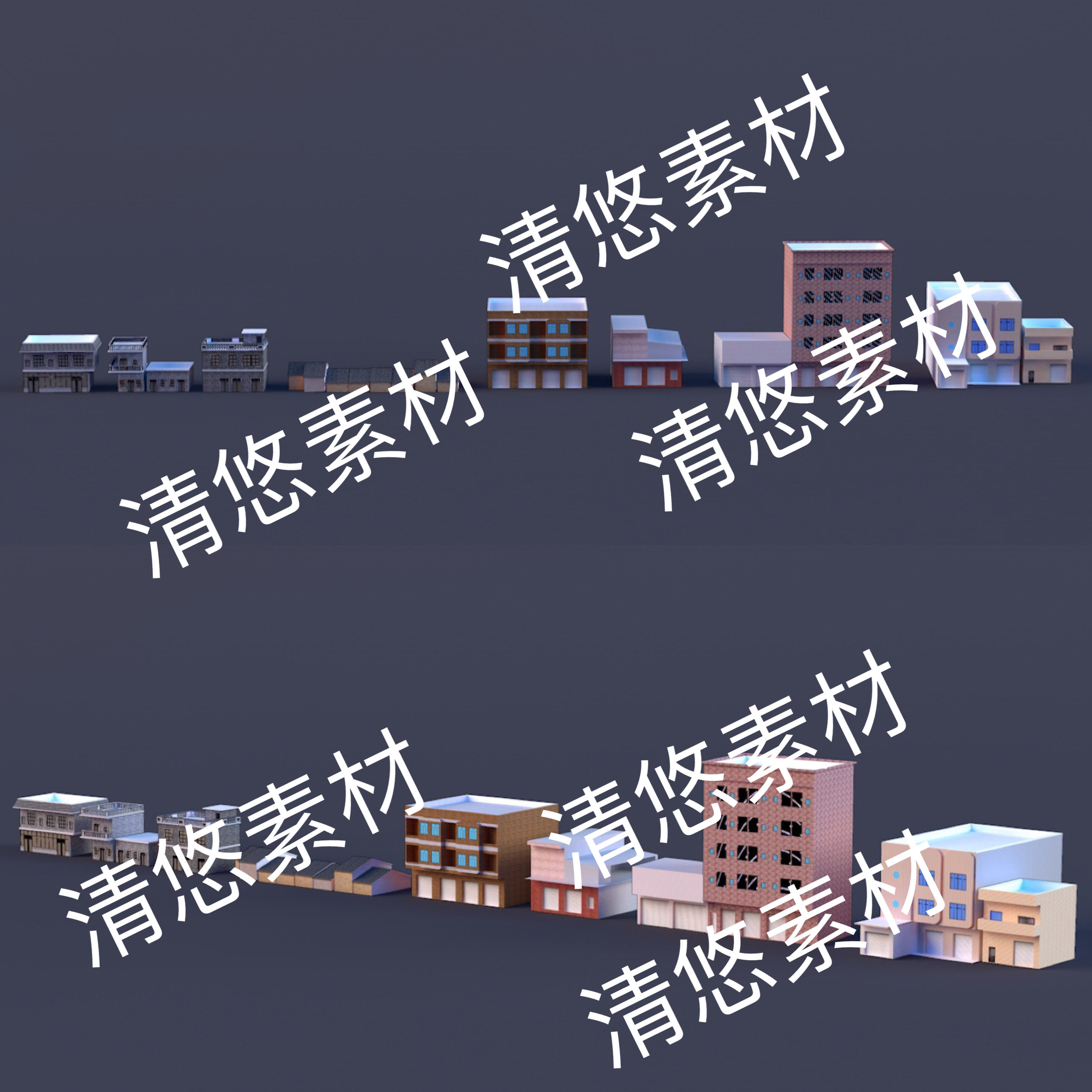 c4d fbx obj格式现代民房乡村城镇自建房单体建筑文件 非实物D981