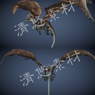 游戏怪物飞龙龙怪坐骑c4d fbx格式模型骨骼绑定带动作 A97