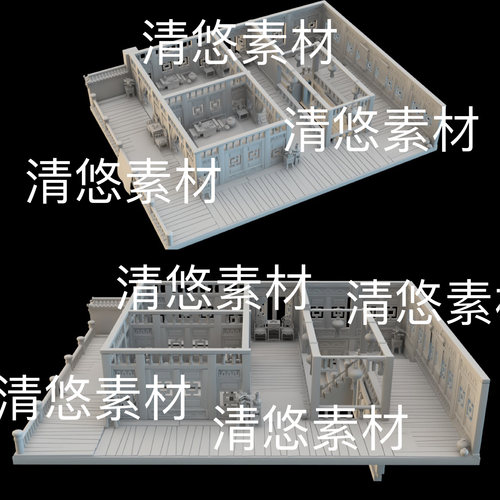 3dmax c4d fbx obj 3ds格式卡通古风室内酒馆场景文件 非实物B678