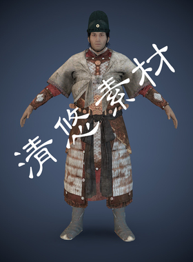 c4d古代人物转身武士士兵盔甲模型骨骼绑定fbx格式男 非实物714