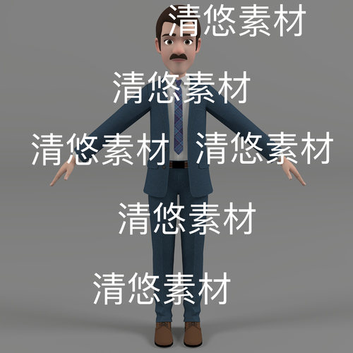 c4d fbx obj格式卡通中年大叔商务西服人物男模型 非实物D398