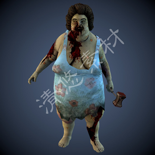 僵尸丧尸c4d 骨骼绑定带动作动画模型恐怖活死人女人物958 fbx格式