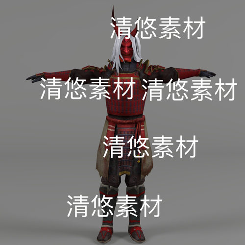 简模c4d fbx obj格式日系人物僵尸武士恶魔僵尸文件 非实物D871