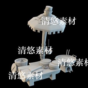 3dmax c4d fbx obj格式卡通大饼摊位水桶擀面杖伞文件 非实物B87
