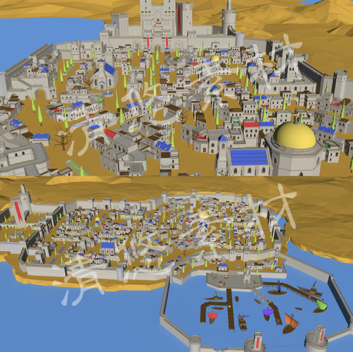 卡通沙漠城堡城池阿拉伯建筑unity maya c4d fbx模型码头场景975