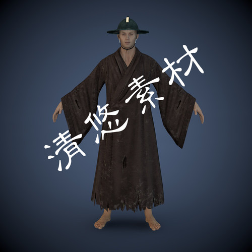 c4d古代人物男模型长袍服装骨骼绑定fbx格式 非实物713