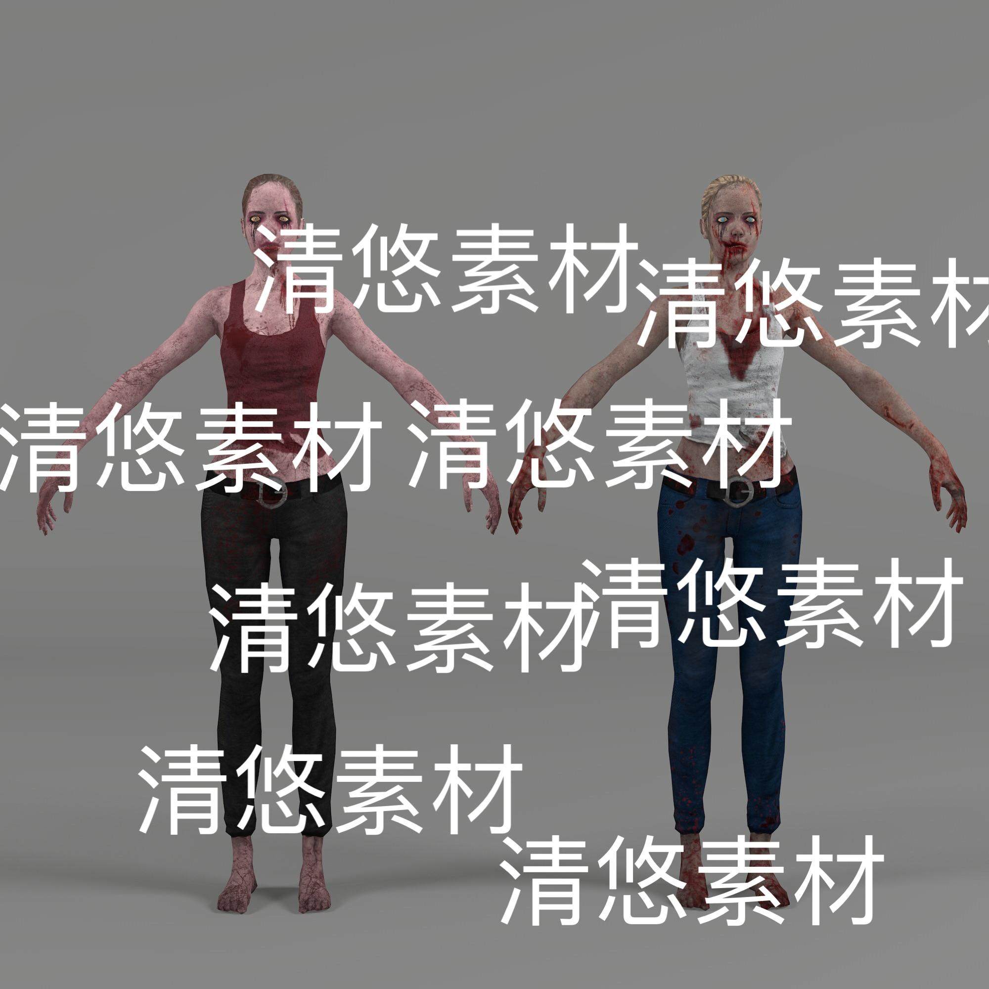 次时代CG恐怖僵尸文件骨骼绑定活死人c4d fbx格式女 非实物E347