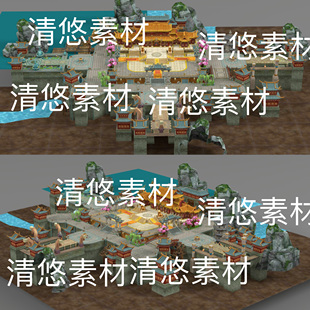 c4d obj格式 简模古风仙侠游戏场景天宫大殿文件 非实物D267 fbx
