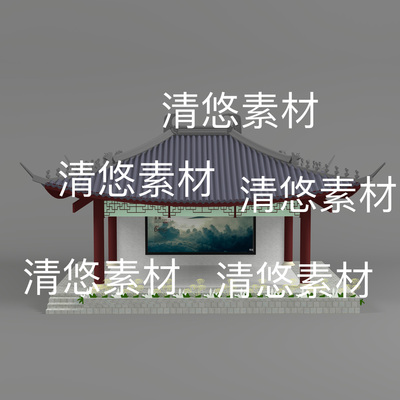 c4d fbx obj格式古建筑房子中式表演演出舞台戏台文件 非实物E65