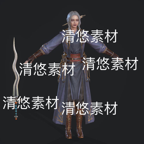 古风仙侠魔女c4d fbx obj格式骨骼绑定女妖婆文件 非实物D377