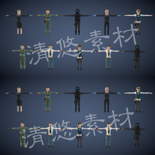 maya c4d fbx多边形卡通10个骨骼绑定商务警察人物男女模型 A33