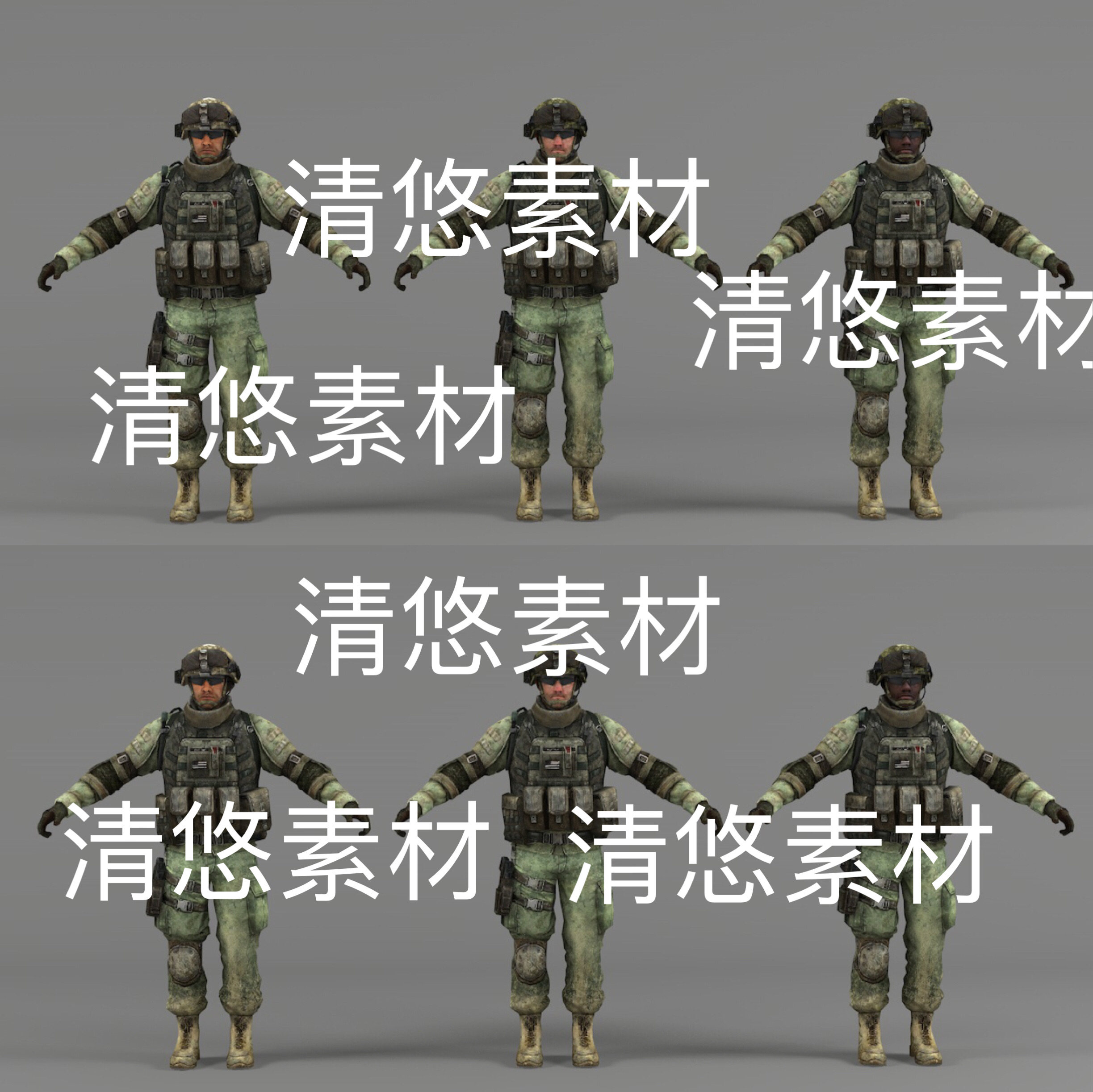 c4d fbx格式骨骼绑定现代人物美军特种兵黑人士兵文件 非实物D743