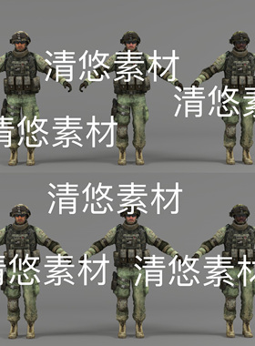 c4d fbx格式骨骼绑定现代人物美军特种兵黑人士兵文件 非实物D743
